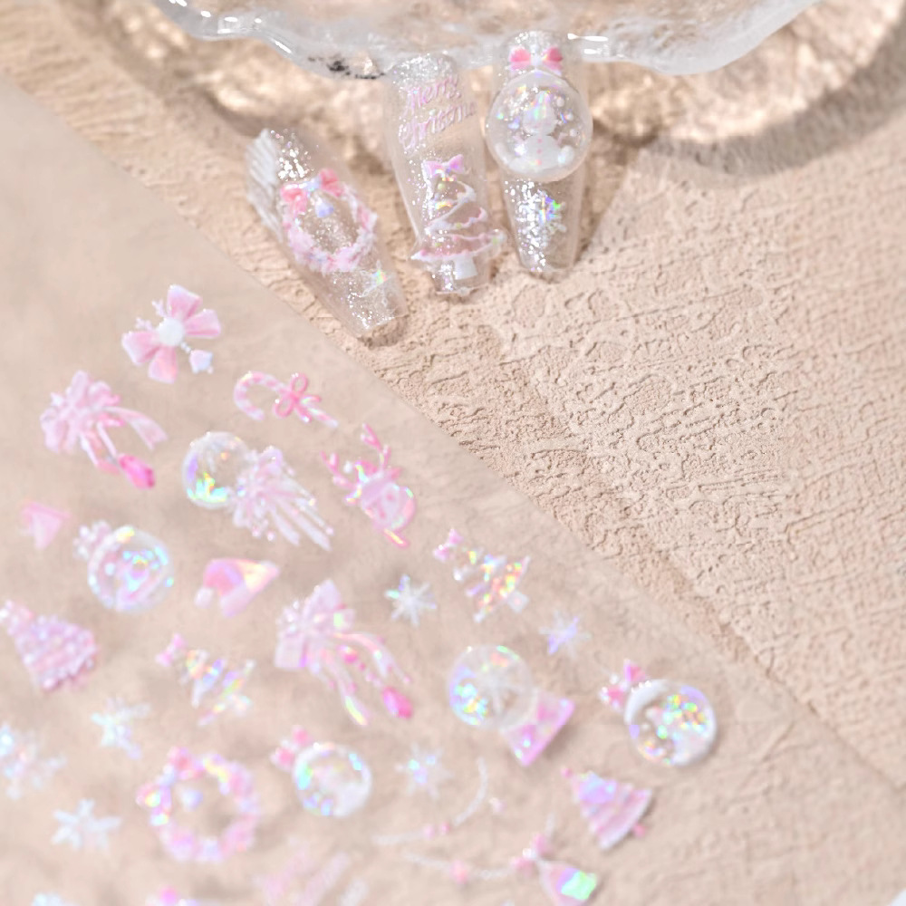 Nuevo cuento de hadas de Navidad relieve conchas luz bola de Navidad muñeco de nieve copo de nieve árbol de Navidad arco pegatinas de alce transfronterizas