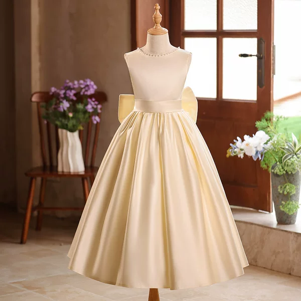 Girls' Dress, Princess Dress, Big Girl Champagne-Colored Piano Performance Dress, Kidsren's National Day Host Tutu Dress Performance Dress