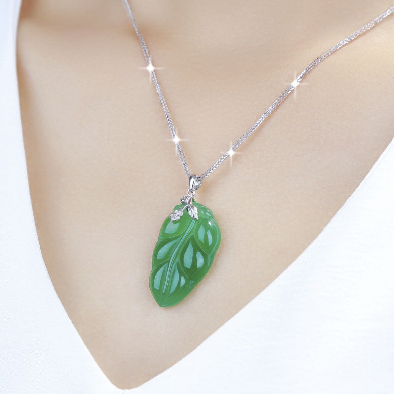 Dây chuyền bạc sterling nữ mặt dây chuyền đá chalcedony hình hạt đậu bốn mùa chi tiết 5
