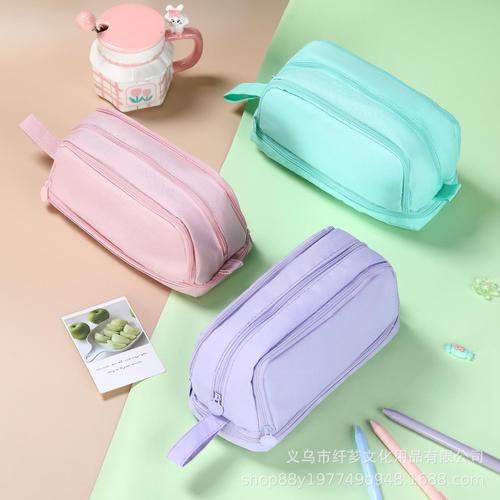 Double-layer double-opening window pen bag, minimalist monochrome large-capacity multi-functional storage bag, suitable for primary school students, durable stationery storage bag