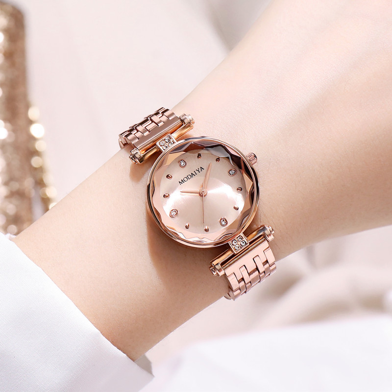 Transfronterizo transmisión en vivo elegante ronda estudiante femenina reloj de cuarzo de diamante de moda coreana mujer multi-color dial correa de acero reloj femenino
