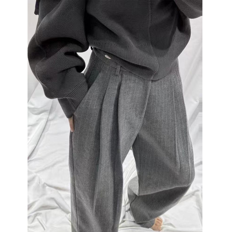 Chao class recommend! Grey Designer Trousers Women's Early Spring New High Waist Dape Casual Wide Leg Pants