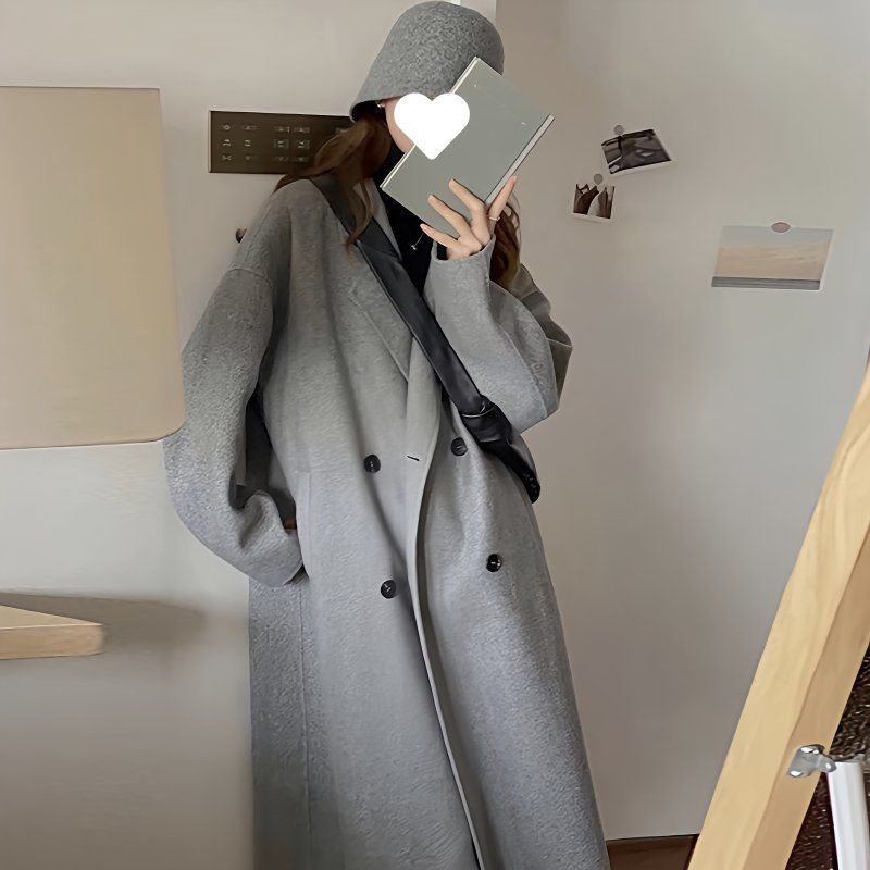 Oatmeal Double-Sided Woolen Outwear Women's Mid-Length 2025 Autumn and Winter New Korean Style Over-The-Knee Woolen Outwear