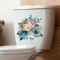 跨境CH33170手繪蝴蝶花卉牆貼浴室洗手間馬桶蓋裝飾防水自粘貼畫