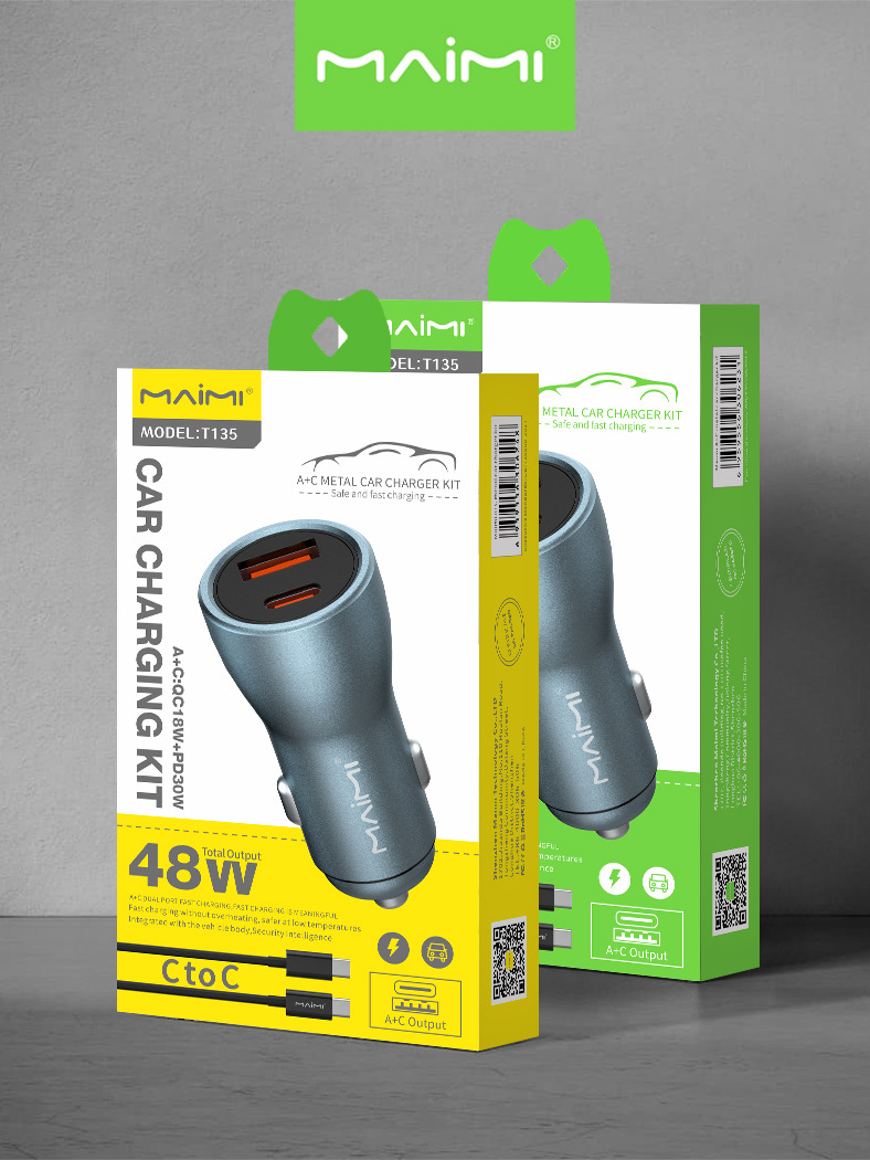 Mai Mai T135 car charger two-in-one USB-C dual cigarette lighter car accessories PD48W fast charging suit