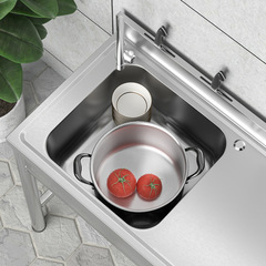 Stainless steel kitchen double basin sink with stand integrated countertop simple dishwashing pool home thick handwashing basin