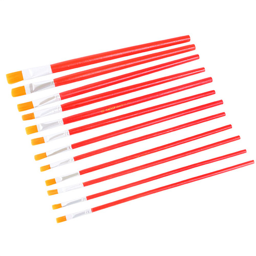 Red rod nylon hair flat head oil painting brush gouache watercolor pen industrial paint children's acrylic painting art brush