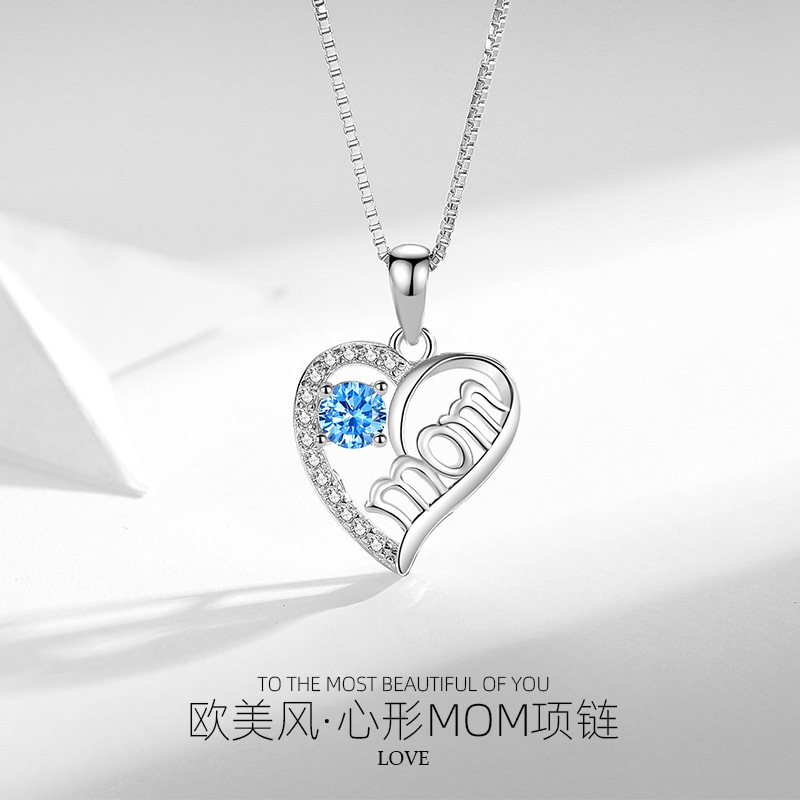 Nueva frontera 925 Plata de Ley amor mamá Amazon europeo y americano nuevo amor completo diamante Madre y niño collar al por mayor