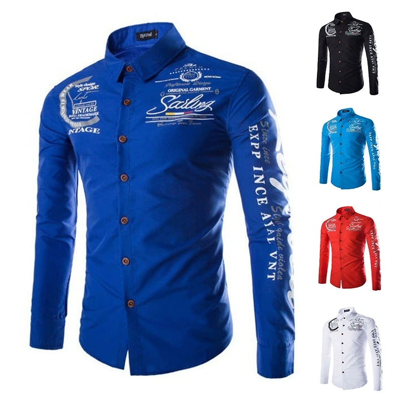 В наличии: мужская повседневная приталенная рубашка с принтом и отложным воротником, однобортная, для трансграничной торговли, под заказ (POD)