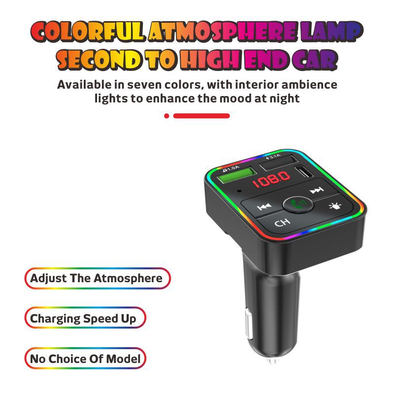 Fm Transmitter and Receiver Car Bluetooth Mp3 Player with Ambient Light Fm Automatic Channel Search to Say Goodbye to Noise