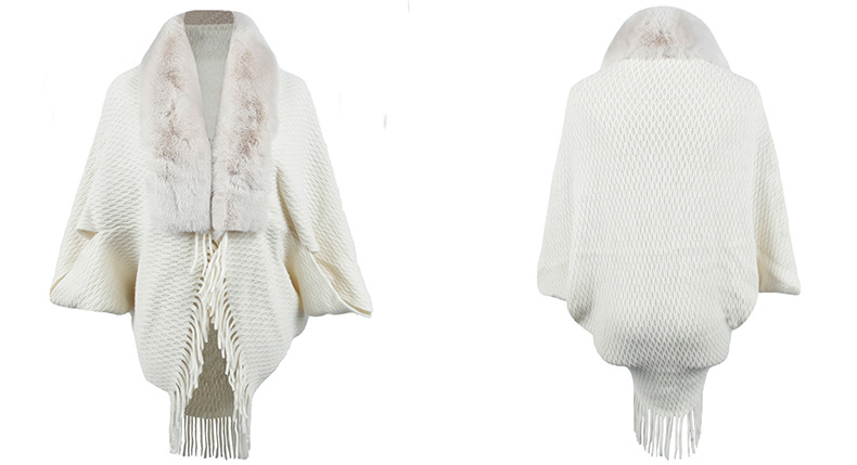 Wollkragen gestrickter Quasten-Cape-Mantel für Damen mit modischem Cape_voghion.com
