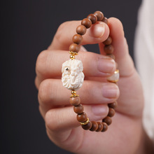 厂家批发天然猛犸象牙小龙女牙雕手串老山檀香珠手链搭配轻奢小众