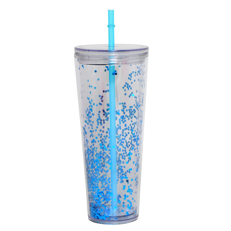 プラスチックカップ新型二重クリエイティブグラデーションマーメイドテールストローカップドリアンカップメッキカラースパンコールカップ|undefined