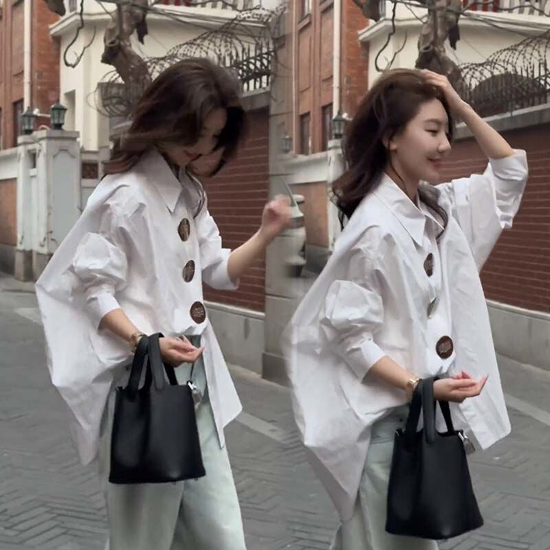 plus size Women's 150.00kg chubby girl New Niche Design Sense Bat Sleeve Shirt Women's Korean Women's Shirt Top