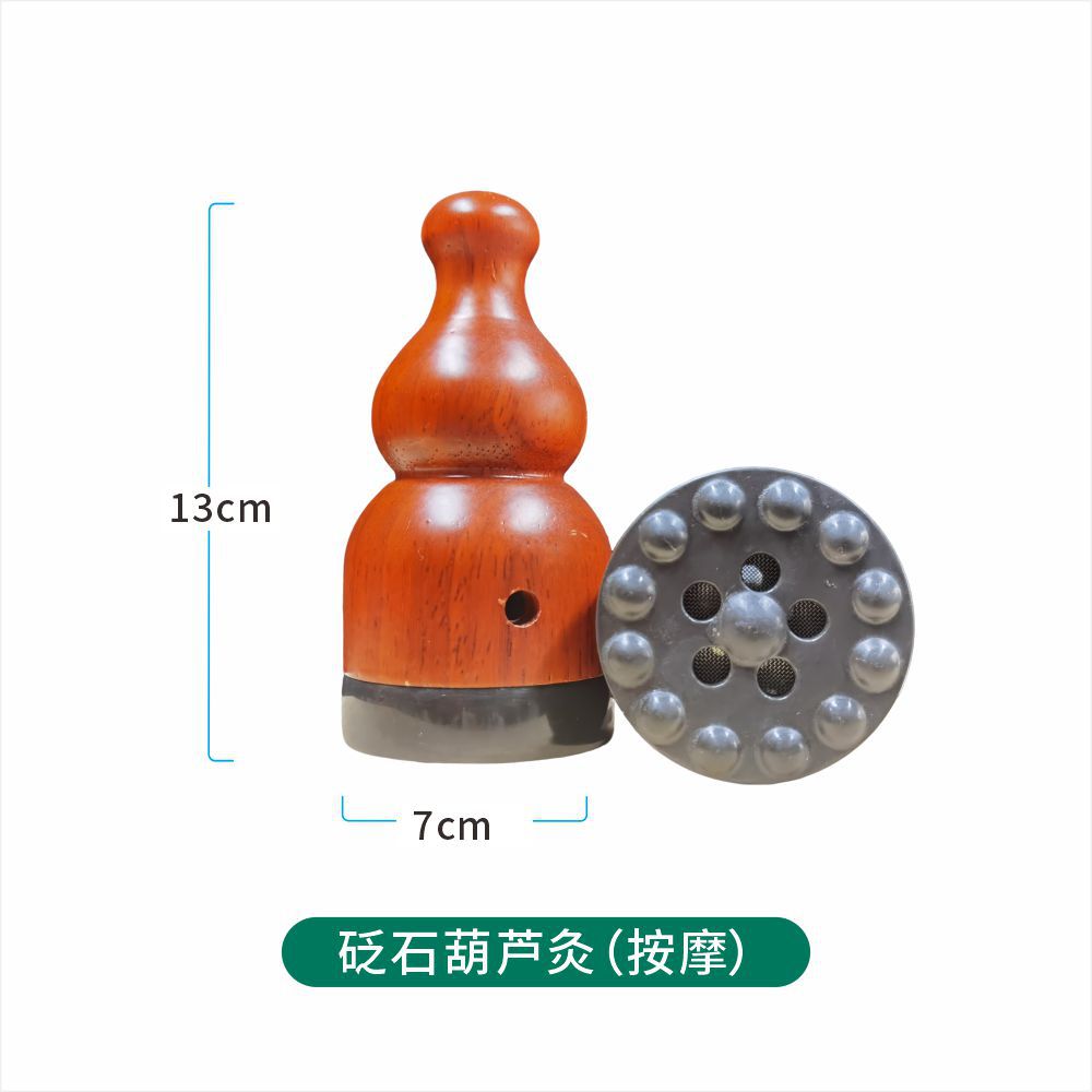Hulu Gua Moxa Stone Massage Cup Handheld Bian Stone Moxibustion Device with Moxa Sticks and Acupoint Chart in use