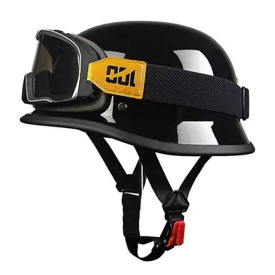 Motosiklet kaskı (dəbilqə) – steel helmet, military helmet, cruiser - glossy-black-oversized-goggles-m55-56