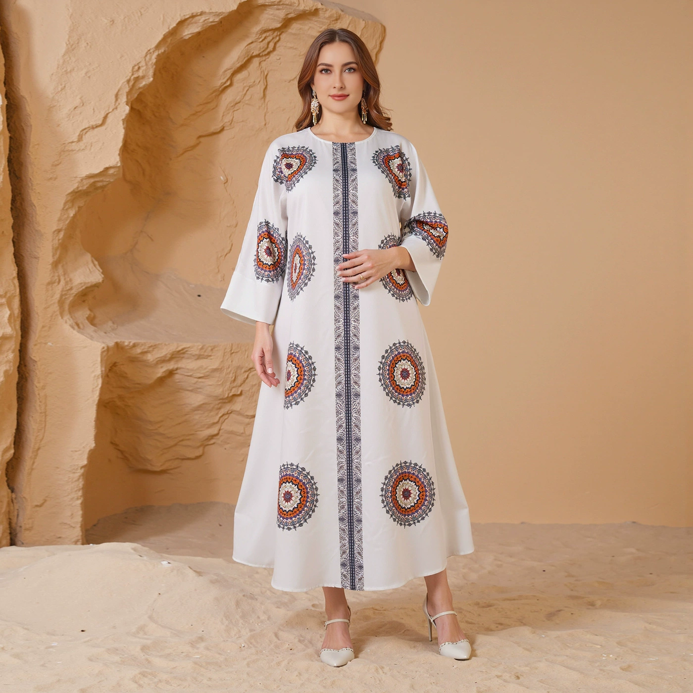 Популярная в ближневосточной мусульманской среде женская абайя больших размеров с принтом, кросс-граничная электронная коммерция OME, индивидуальный пошив абайи в Дубае