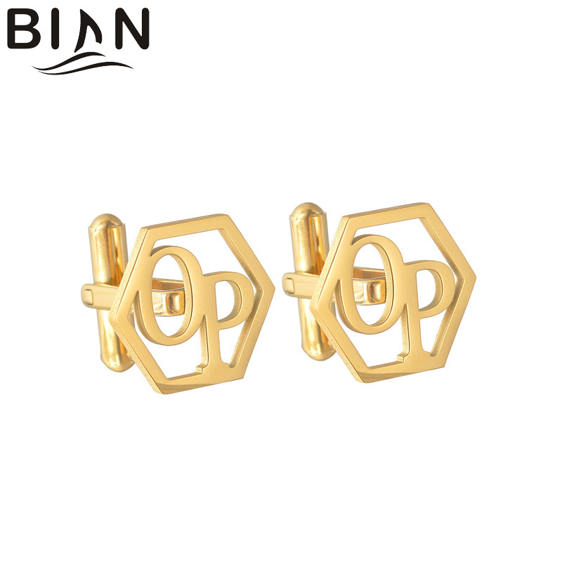 Custom Geometric Holes Hexagon Holes English Letter Cuff Stainless Steel Accessory for Amazon's New Name