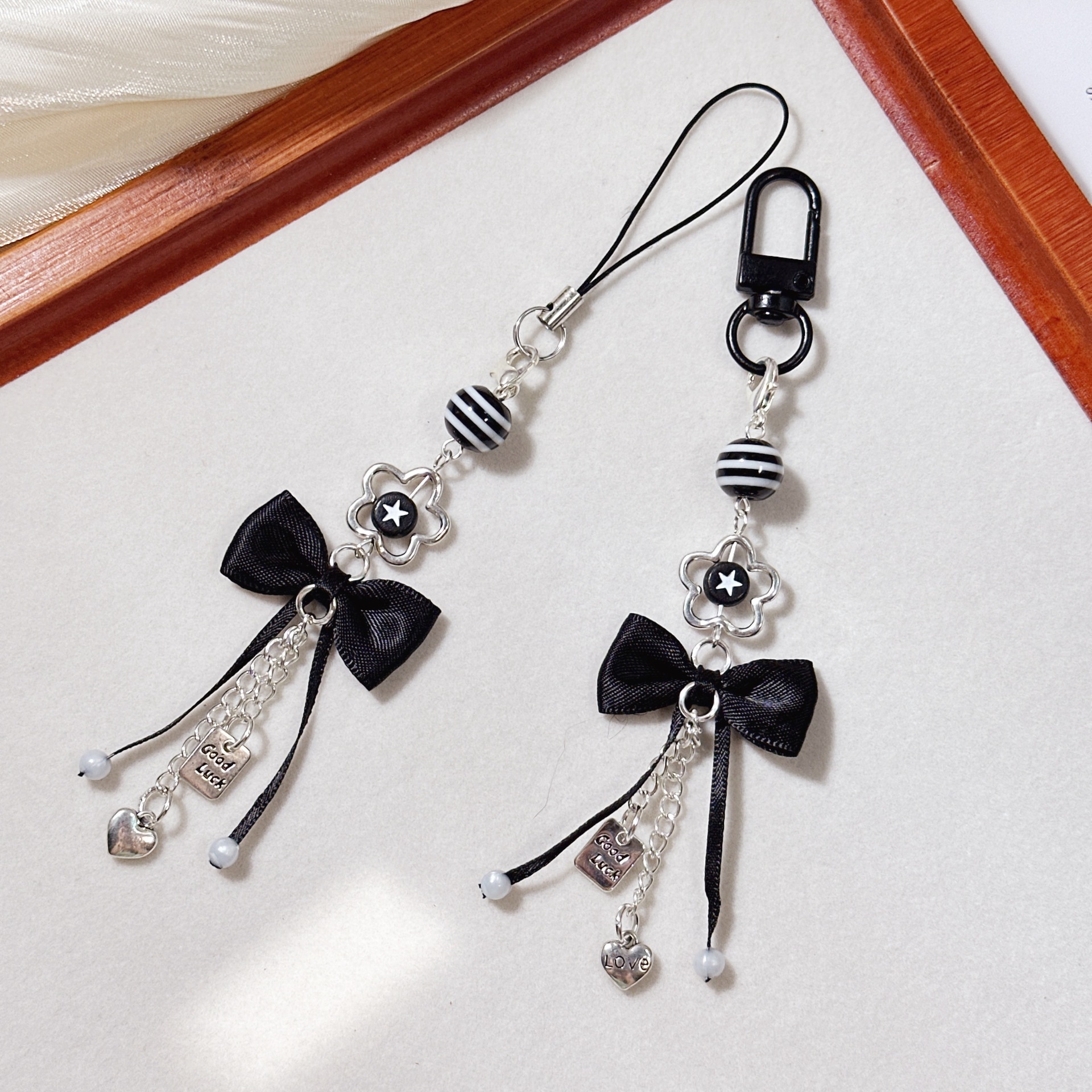 Korean Ins New Black Bow Pendant Bag Keychain Pendant Accessories Couple Mobile Phone Hanging Chain