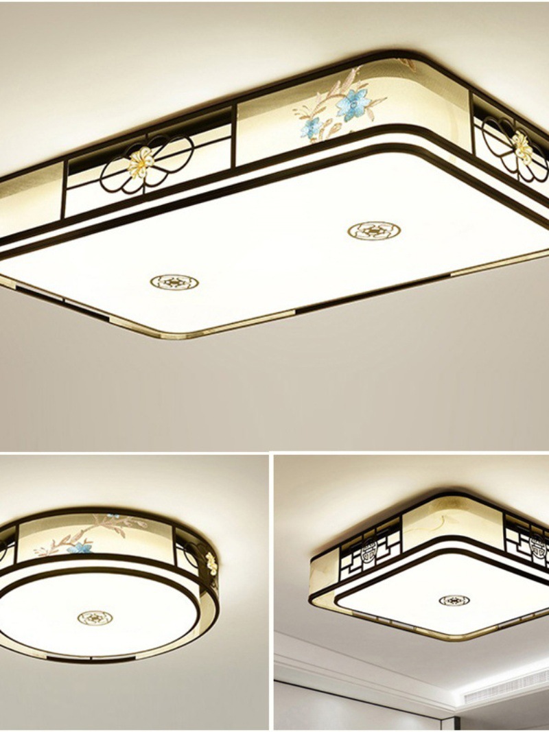 新中式吸頂燈 方形簡約平板刺繡布藝臥室大氣燈具 禪意風書房