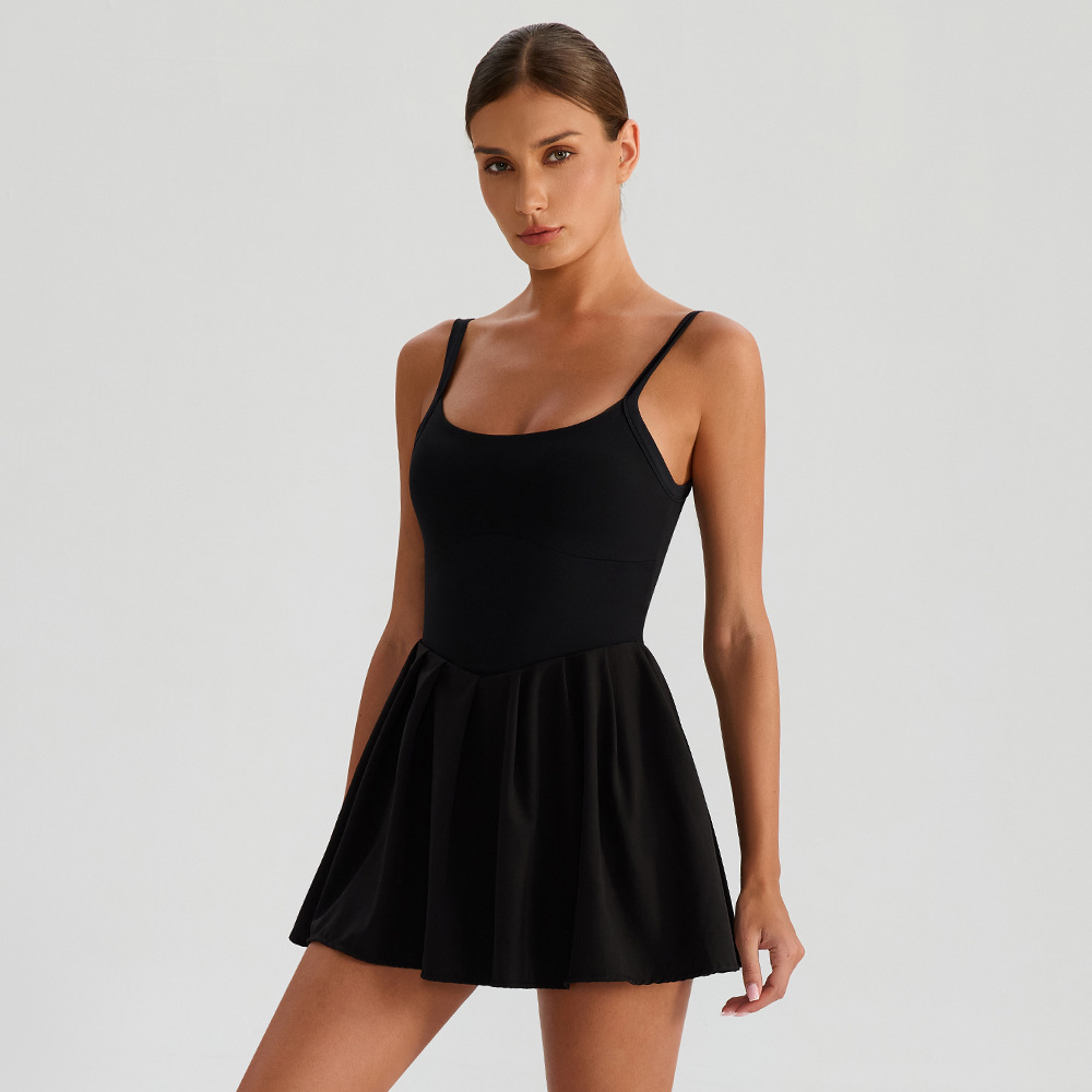 Vestido con cojín de pecho, vestido de tenis de pliegues transpirable, secado rápido, deporte, carrera, falda corta anti-dopaje transfronteriza anti-dopaje