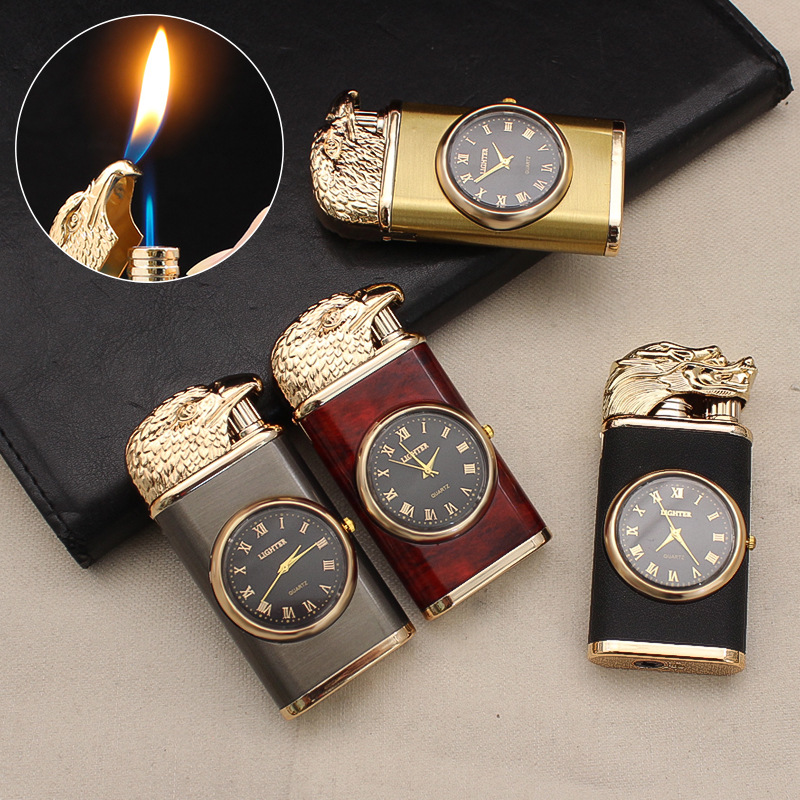 HF632新款手表双火直冲明火打火机金属防风充气点烟器烟具批发