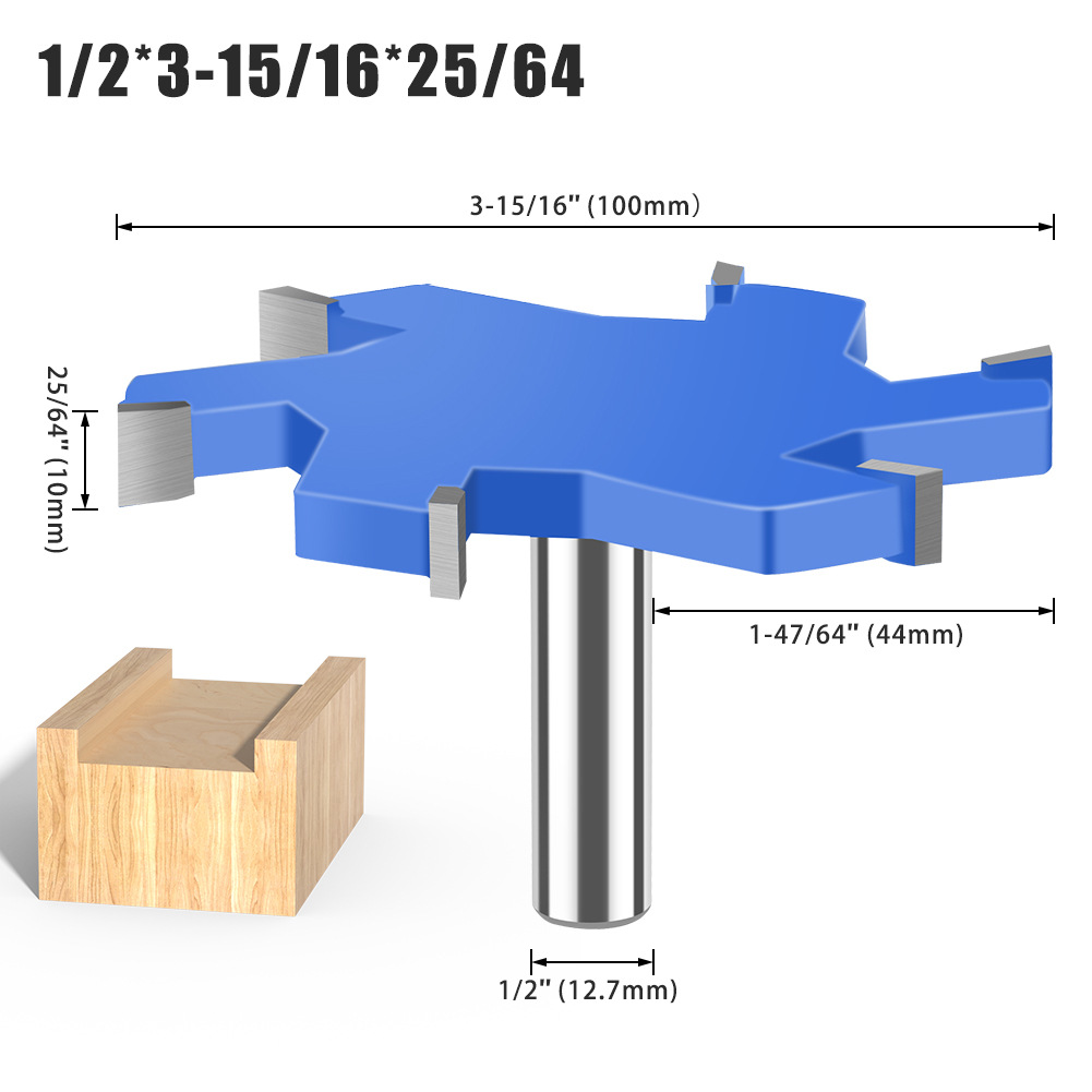 Cuchillo en forma de T de cuatro dientes de 6 dientes 1/2 mango Herramienta de carpintería de mango de 12mm Cuchillo de ranura en forma de T alargado Cuchillo de ranura Cortador de fresado en forma de T Cuchillo Tenon