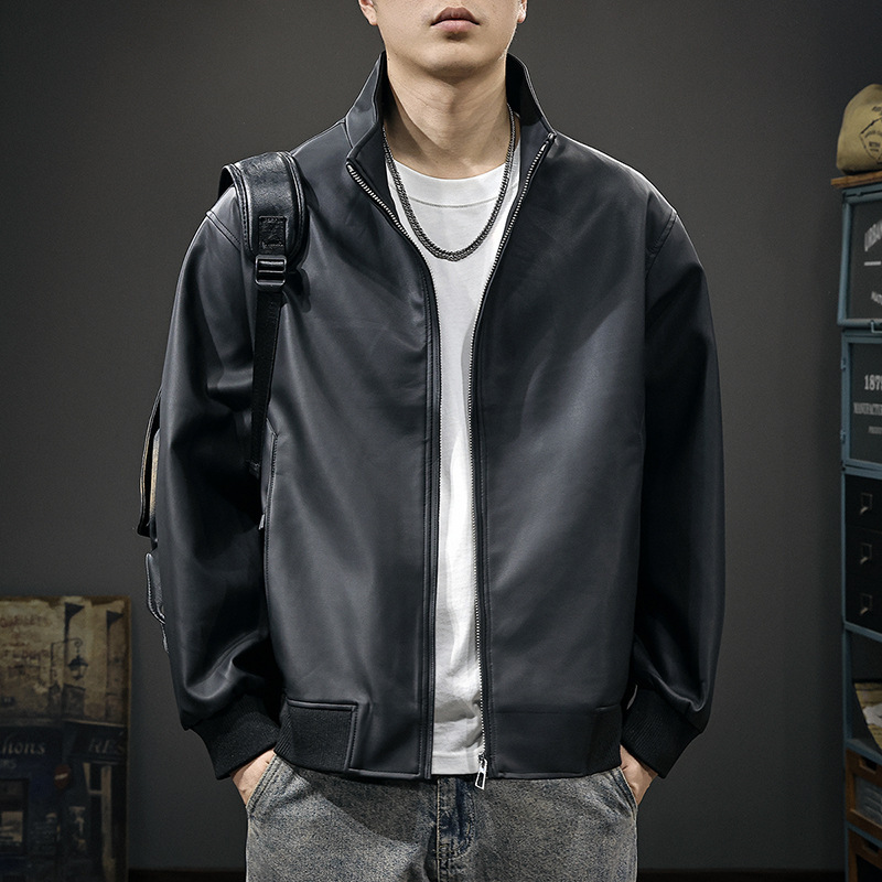 Autumn 2025 New Retro Handsome Pu Motorcycle Leather Jacket Men's Large Size High-End Black Bomber Jacket