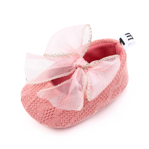Spring and Autumn 0-1 year old lace bow princess shoes, baby toddler shoes, knitted soft-soled baby shoes 2758