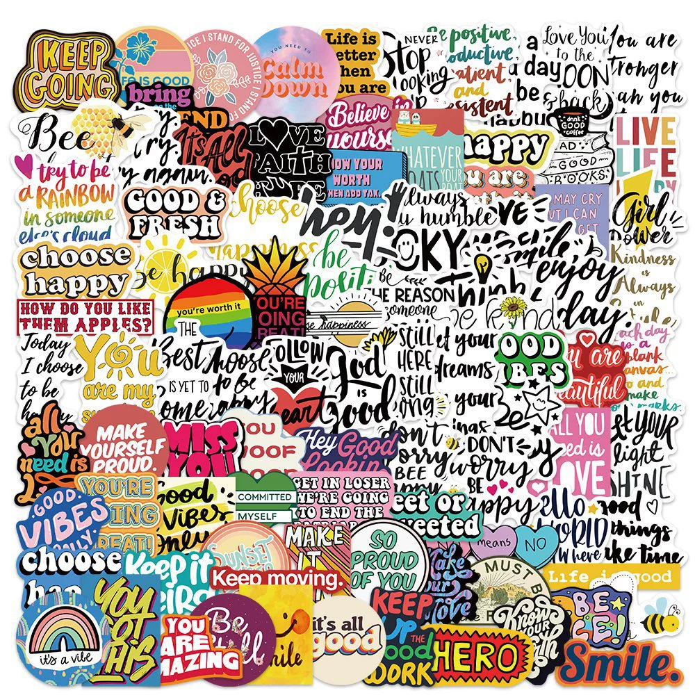 100 штук неповторяющихся красочных вдохновляющих английских фраз граффити наклейки персонализированные багаж блокнот наклейки для скейтборда