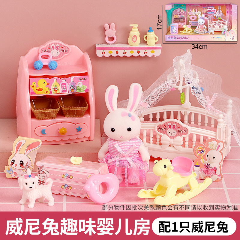 Jasny pequeño conejo gran castillo villa acogedor dormitorio cama doble sala de estar niña casa juguetes para niños