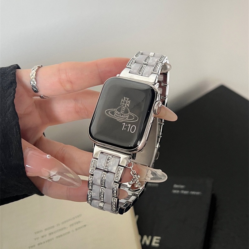 Suitable for Apple Watch applewatch1098 Strap Metal Spelling Resin Saturn Key Pendant High Sense