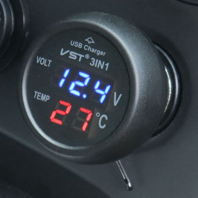 Car Electronic Voltage Thermometer Car Charger Three-in-one Fast Charging Plug-in Car Charger