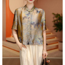 2025夏季衬衫显瘦开衫设计感休闲宽松遮肉中袖上衣时尚雪纺衫