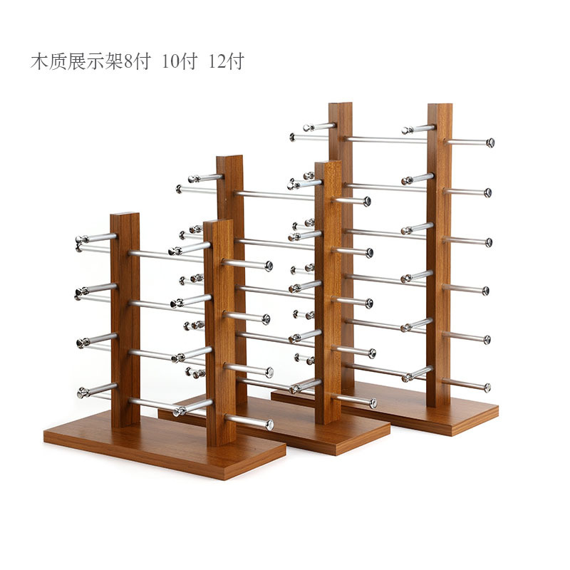 木质双排眼镜展示架 太阳镜眼镜道具陈列架木制眼镜货架8/10/12付