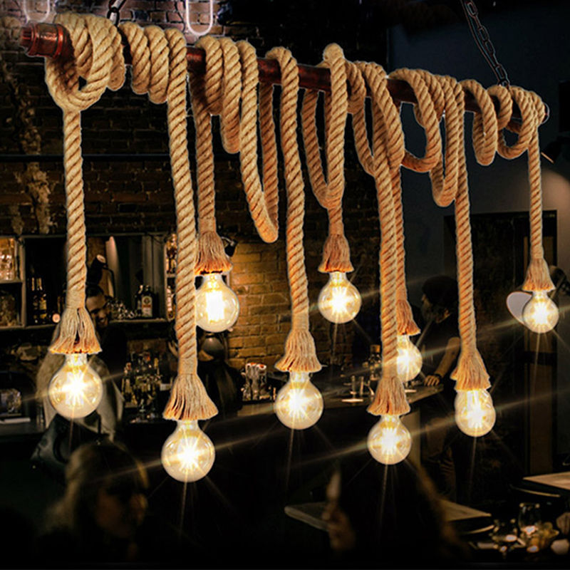 American style Retro Industry Hemp rope Bar counter a chandelier Restaurant Cashier Pot shops Showcase couture a chandelier