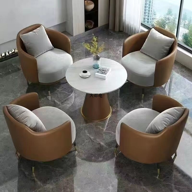 Nordic-Style Leisure Round Table, Hotel Beauty Salon Cat Claw Leather Reception Sofa, Sales Office Negotiation Table and Chair Set Nordic-Style Leisure Round Table, Hotel Beauty Salon Cat Claw Leather Reception Sofa, Sales Office Negotiation Table and Chair Set