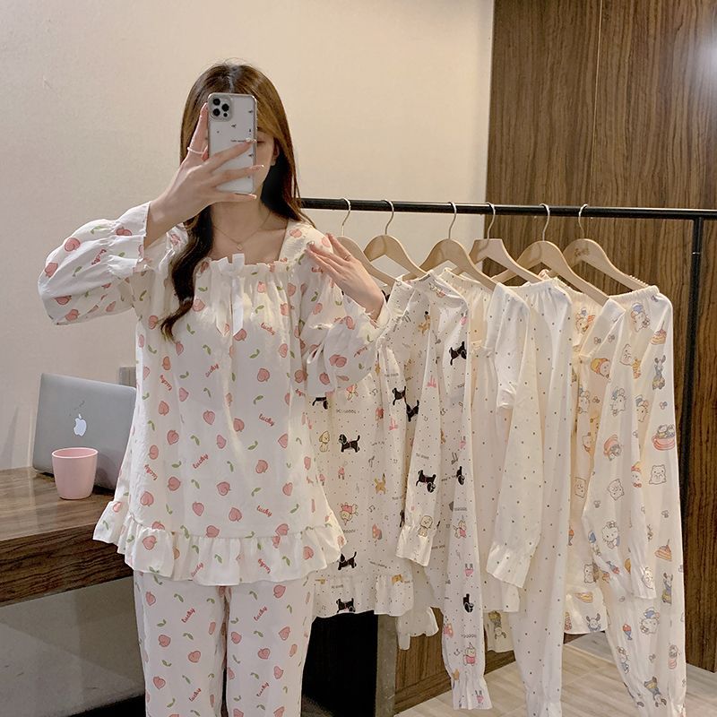 Pijamas de tela arrugada al por mayor transfronterizos primavera y otoño dulce princesa cinturón de viento almohadilla de pecho pantalones de manga larga dos piezas de ropa para el hogar