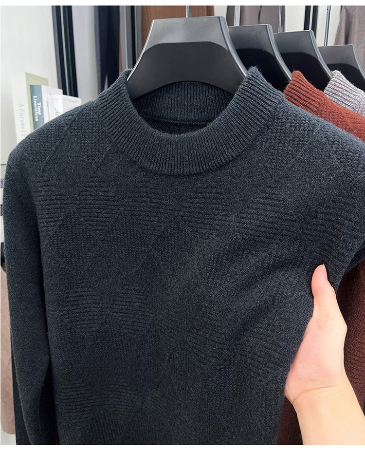 Jacquard básico nuevo color sólido de lana de oveja hombre medio cuello bajo camiseta de punto casual suéter de lana de alto nivel