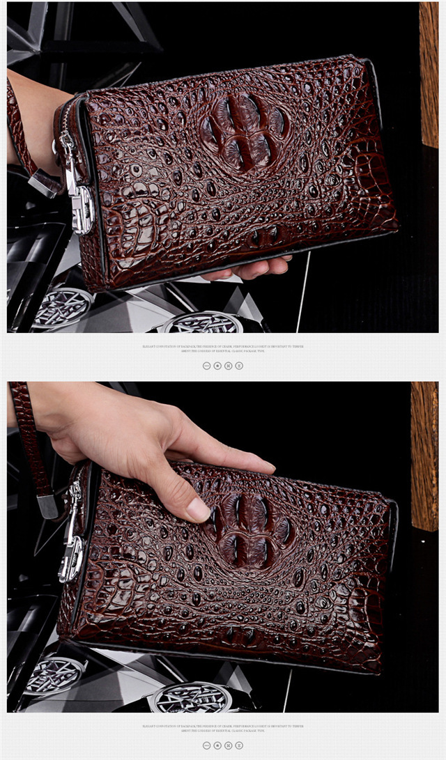 Men's Crocodile Pattern Leather Clutch Bag For Business And Casual_voghion.com