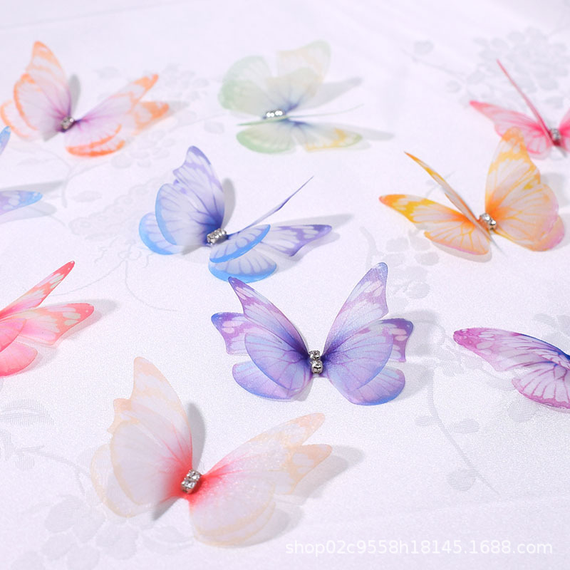 (Full Price) New 5cm Double-Layer Three-Dimensional Tulle Butterfly Wings Handmade DIY Ancient Style Hairpin Accessories Needle Materials