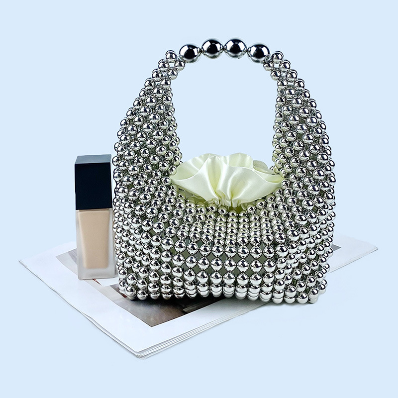 412g Weight Polyester Lining Material Beading Fashion Element String Closure Type Top Handle Strap Type Bucket Bag Bags Type Daily, Street, Shopping Occasion Plastic Material New Year Festival Solid Color Pattern All Seasons Season Women's Gender Elegant, Streetwear Style Pillow Shape Shape Small Size Women's Small Plastic Solid Color Elegant Streetwear Beading Pillow Shape String Bucket Bag 24