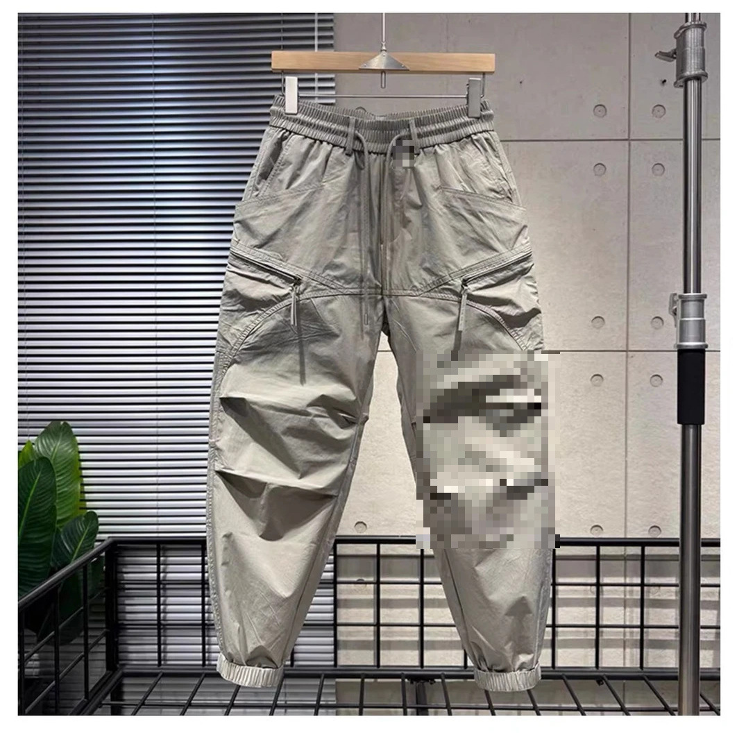 Spring and Summer New Men's Black Cargo Pants Loose Outdoor Casual Quick-Dry Functional Cropped Pants Trendy Harem Pants