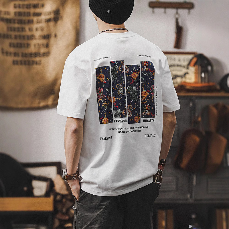 American retro heavy T-shirt men's short sleeve cotton summer 2025 new fashion brand loose boys T-shirt wholesale American retro heavy T-shirt men's short sleeve cotton summer 2025 new fashion brand loose boys T-shirt wholesale