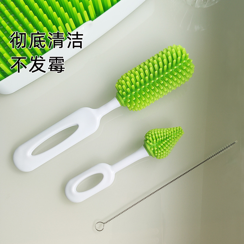 Silicone bottle brush 3-piece set suit artifact brush head portable brush cleaning brush Cup brush newborn supplies wholesale