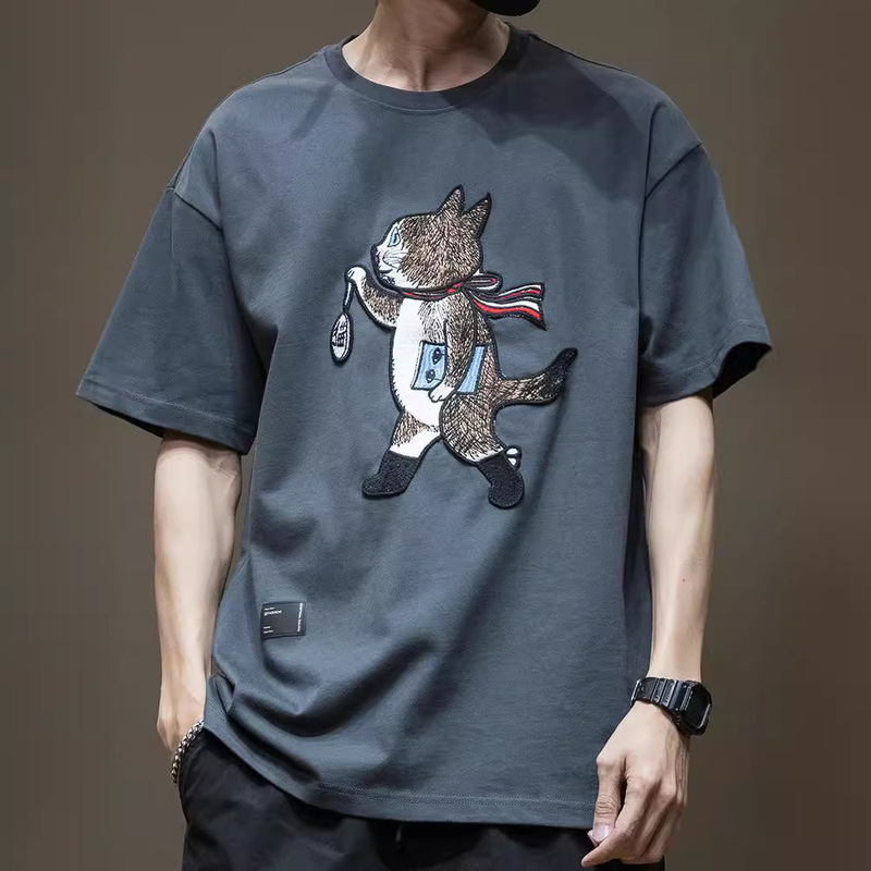 2024 New Heavy Embroidery Short-Sleeve T-Shirt for Men, Summer Large Size Men's Fashion Brand Pure Cotton Half-Sleeve T-Shirt 2024 New Heavy Embroidery Short-Sleeve T-Shirt for Men, Summer Large Size Men's Fashion Brand Pure Cotton Half-Sleeve T-Shirt