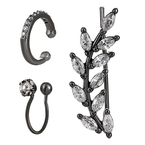 Cross-border best-selling zirconium earring set, Instagram stylish temperament leaf stud earrings, no piercing simple personalized earrings