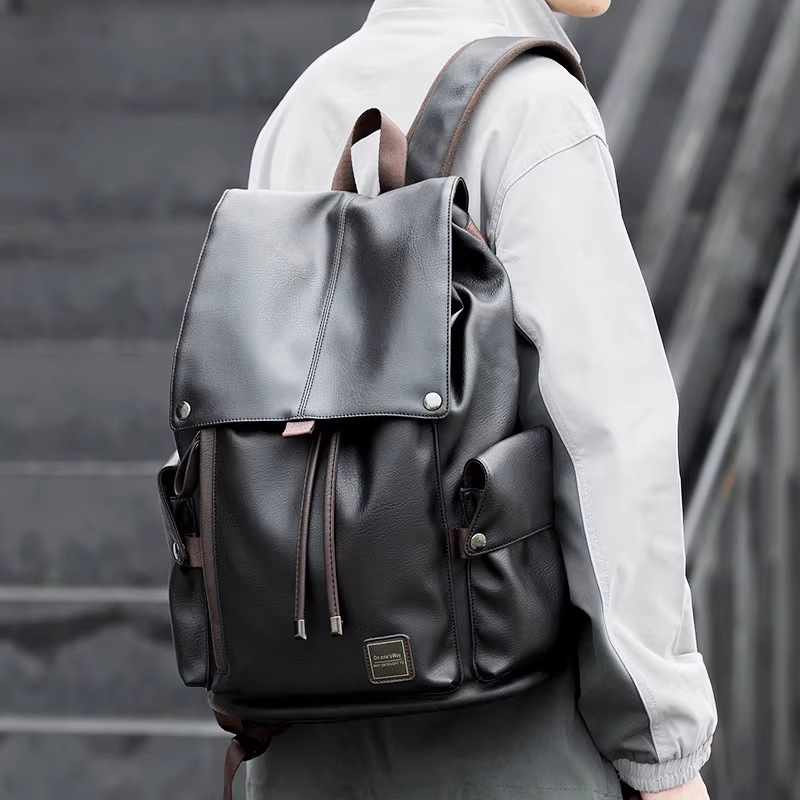 Moyyi Men's Leather Backpack Travel Bag School Bag Fashion Trendy Laptop Backpack Foreign Trade Backpack High-End Odm