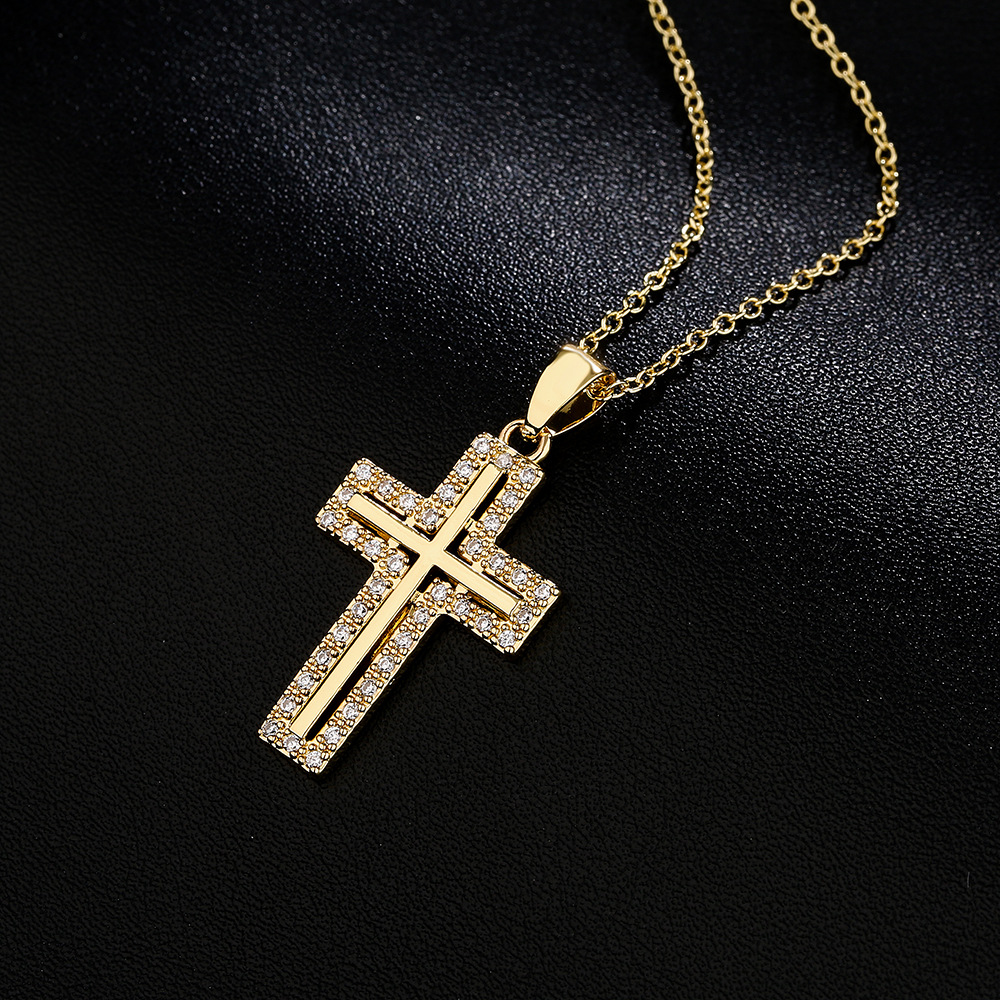 Religiöse Schmuck Halskette Mit Kreuzanhänger Aus 18 Karat Gold Mit Zirkonia-kupferbeschichtung display picture 3