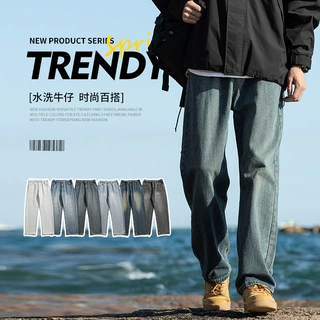 工厂定制IZEXX水洗牛仔裤男士2024新款情侣直筒裤百搭宽松宽松型